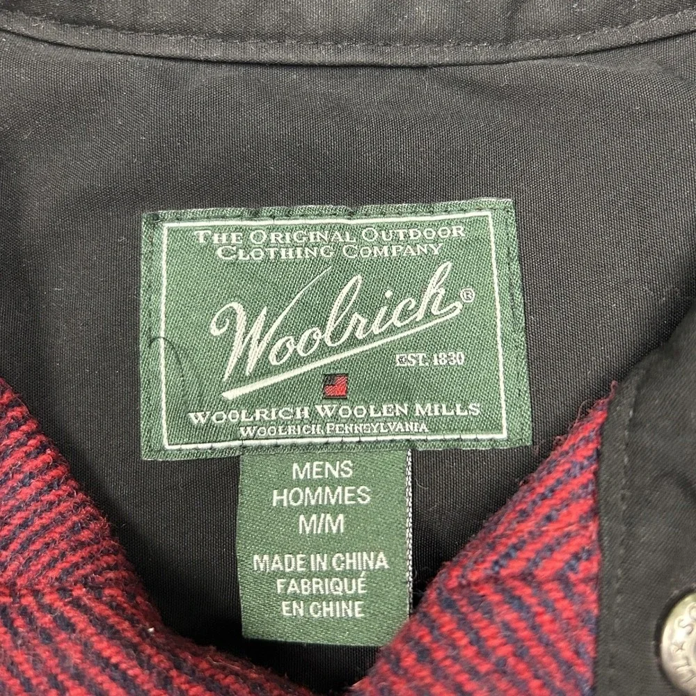 Woolrich Shirt Jacket Men M Burgundy Excellent Herringbone Wool Blend Snap Front